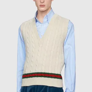 Oem Mannen Groothandel Leverancier Mannelijke Casual Gebreide Trui Vintage Cable Knit Vest Wol Katoen Standaard Breien Trui Vest