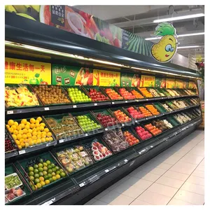Expositor refrigerado comercial para supermercado, refrigerador aberto para exibição de frutas e vegetais, refrigerador
