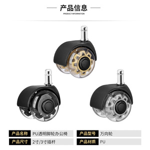 Modern Swivel Furniture Caster <b>with</b> Transparent Double <b>Wheel</b> Polyurethane Silent Design Threaded Stem No Brake - Product Image 6