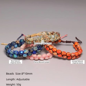 Boho 8*10MM Düzensiz Şekilli İmparator Jasper Boncuklu Örgülü Makrome Bileklik Ayarlanabilir Çingene Taşlı Bileklikler Kadın Takısı - Product Image 2