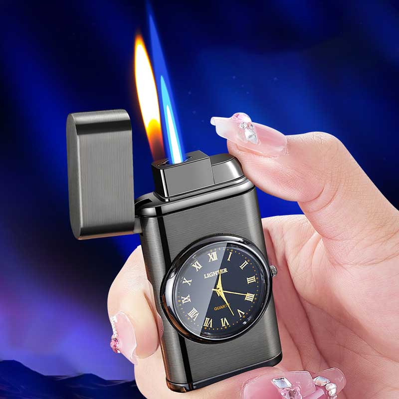 Business Style Butane Gas Lighter Watch Design Double Flame