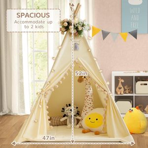 Tente <span class=keywords><strong>tipi</strong></span> pliable en toile de coton naturel pour enfants, cadeau pour enfants - Product Image 4