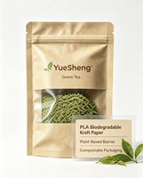 Sachet de thé biodégradable en kraft enduit PLA avec fenêtre transparente, fermeture à trois côtés, fermeture éclair refermable, conservation de l'arôme, compostable, qualité alimentaire, personnalisable