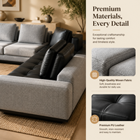 Canapé modulaire en forme de L moderne et écologique avec chaise longue en cuir véritable, sièges en tissu gris garnis d'éponge pour appartement et hôtel