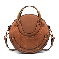 PromotionalDesigner Petit Sac à Main Rond pour Femme Sac à Bandoulière Vintage Noir