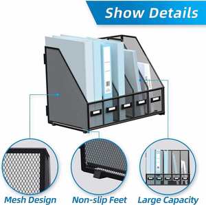 Desk <b>Organizers</b> Metal Desk Magazine <b>File</b> Holder with 5 Vertical Compartments Rack <b>File</b> <b>Organizer</b> for Office Home Workspace Black - Product Image 2