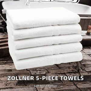 Ensemble de 5 serviettes de bain ZOLLNER 70 x 140 cm en coton peluche, couleur unie, lavables, avec support pratique 95C, blanc, pour hôtel - Product Image 2