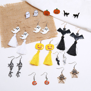 Boucles d'oreilles pendantes pour <span class=keywords><strong>femme</strong></span>, style gothique punk esthétique Halloween, plaqué or et noir, avec breloque fantôme durable en alliage de zinc - Product Image 3