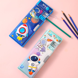 2024 New Arrival Plastic Cartoon Unicorn Patterns Pencil Box School Multi Function Lock 3D Alien Pen Case Capacity Pencil Case