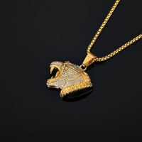 Main Animal Léopard Tête Tête Non Ternir Cubique Zircone Non Ternir Étanche En Acier Inoxydable Bijoux De Mode Pendentifs Homme Hommes