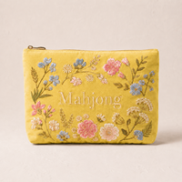 Sac de rangement pour tuiles de mahjong en toile brodée sur mesure, vente en gros, broderie florale OEM, pochette de rangement pour tuiles de mahjong, directement de l'usine
