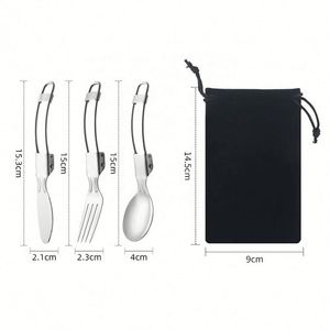 Ensemble de couverts de voyage pliables en acier inoxydable avec logo personnalisé, cuillère, fourchette, couteau, pour les événements en plein air, cadeaux promotionnels - Product Image 2
