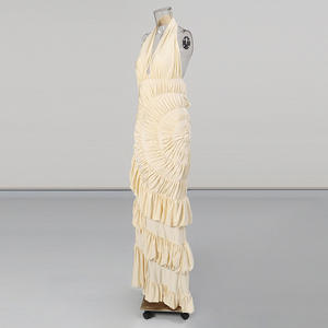 GX3303 Abito Lungo <span class=keywords><strong>da</strong></span> <span class=keywords><strong>Sera</strong></span> di Lusso per <span class=keywords><strong>Donna</strong></span>, Sexy Senza Maniche con Collo Halter e Scollo Profondo a V, Vestito Aderente con Volant - Product Image 3