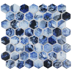 Azulejo de pared de mosaico de aspecto de mármol mixto verde azul hexagonal nuevo exclusivo