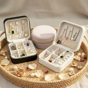 Borse Portatili Personalizzabili Rotonde/Quadrate con Cerniera, Scatole Multifunzionali per Orecchini e Ciondoli, Confezioni per Gioielli Personalizzate - Product Image 1