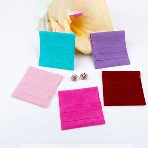 Pochettes à bijoux en daim personnalisées avec logo, sacs cadeaux doubles, pochette enveloppe en daim 10x10cm, emballage carré pour bagues, boucles d'oreilles, colliers - Product Image 1