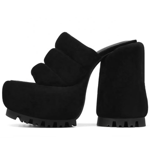 Custom Design Women Puffy Upper High Heels Suede Open Toe Thick Platform <b>Shoes</b> Buckle Strap Anti-Slippery Summer/Winter Dress - Product Image 6