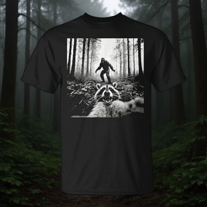 Camiseta Raccoon Selfie With Sasquatch Bigfoot, color negro, unisex, talla para adultos - Product Image 3