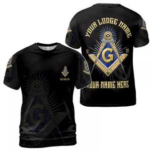 T-shirt massonica personalizzata nera con nome e numero della loggia - Product Image 1