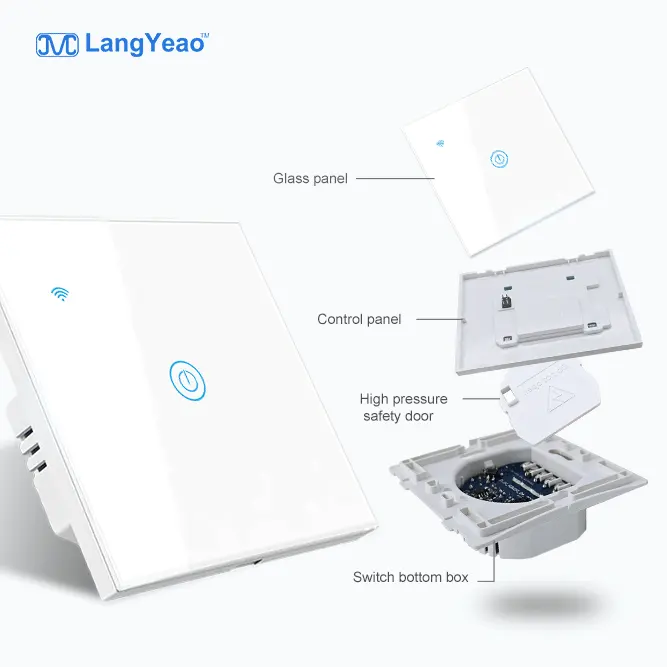 Langyeao Eu/Uk Standaard Smart Life Tuya App Glaspaneel Wifi Smart Touchscreen Lichtschakelaar Mobiele Afstandsbediening