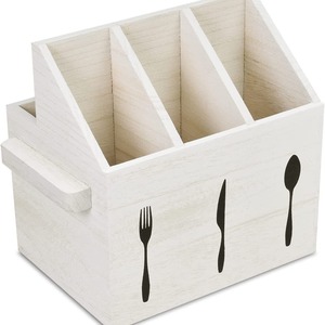 Caja de almacenamiento de cubiertos de madera con 4 compartimentos y asas para uso en la encimera de la cocina - Product Image 5