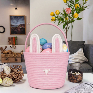 Cute Blue Modern Rabbit Woven Storage <b>Basket</b> Handles Large Eco-Friendly Foldable Household <b>Easter</b> <b>Gift</b> Children Handmade Cotton - Product Image 3