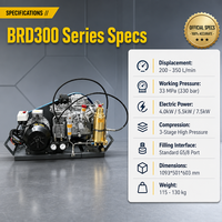 Kompresor Udara Selam TAHU BRD300-T5.5 33MPa 4800PSI Pompa Pengisian Udara Pernapasan Tekanan Tinggi Auto Stop untuk SCBA