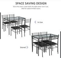 Chaises de table en métal plateau en verre renforcé adapté au salon table de salle à manger 4 chaises; table avec chaises de salle à manger noir