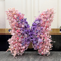 Arrangement floral rose et violet fantaisie pour fête, fleurs artificielles, papillons, décoration de fond, arrangement floral assorti pour la décoration de magasin