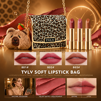 Coffret cadeau de trois rouges à lèvres TVLV à imprimé léopard, fini velours mat luxueux, non desséchant, longue tenue, haute pigmentation, 3,5 g x 3, maquillage pour les lèvres