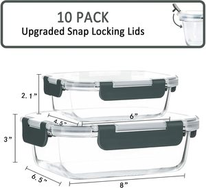 Customized 10-Pack High Borosilicate Glass Square Food <b>Storage</b> <b>Container</b> Set BPA Free Microwave Safe Airtight Lid <b>Stackable</b> - Product Image 2