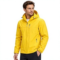 Veste bomber softshell à capuche pour homme, jaune vif, écologique, à séchage rapide, sportive, imperméable, coupe-vent, légère, pour la randonnée en plein air