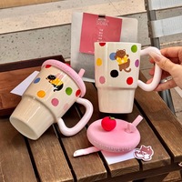 Mug de voyage en céramique à motif de dessin animé mignon, couvercle coloré, haute valeur esthétique, cadeau d'anniversaire pour filles, résistant aux hautes températures, compatible micro-ondes