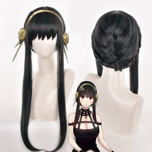 Perruque de cosplay SPY FAMILY en gros, 60 cm de long, noire droite mélangée, Yor Forger, perruque synthétique résistante à la chaleur - Product Image 1