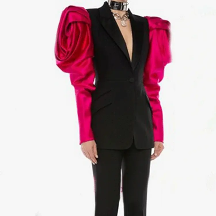 Костюм с воротником контрастных цветов с трехмерными бутонами с длинными рукавами облегающий маленький костюм Женская куртка