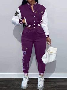 Uniformes deportivos personalizados de talla grande para <span class=keywords><strong>mujer</strong></span>, chándal de béisbol con botones y Chaqueta larga y pantalones, conjunto de dos piezas para <span class=keywords><strong>mujer</strong></span> con estampado - Product Image 6