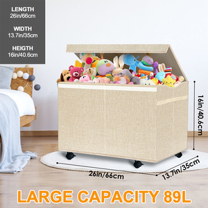 Grand <span class=keywords><strong>coffre</strong></span> à jouets pliable pour enfants avec roulettes Poubelles pour salle de jeux - Product Image 5