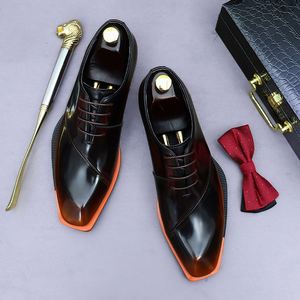 Chaussures habillées italiennes à bout carré pour hommes, de marque de luxe, faites à la main, brodées, à lacets, pour l'automne, les affaires, les fêtes et les événements sociaux - Product Image 4