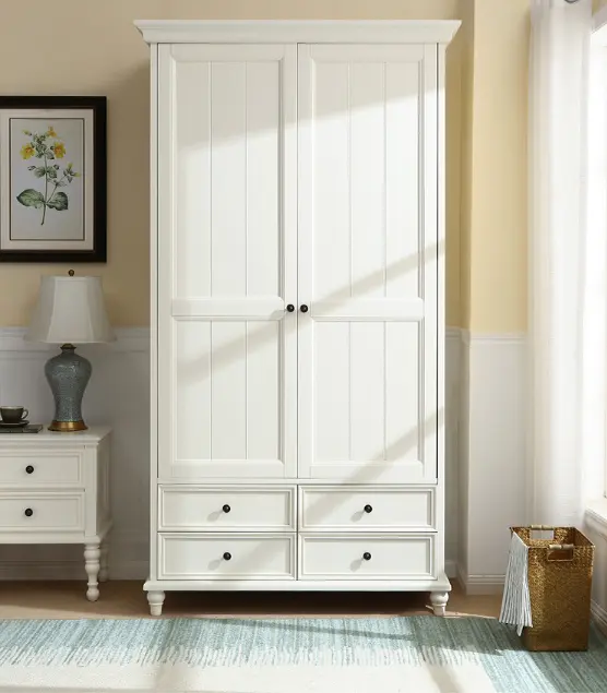 American countrystyle white bedroom two-door wardrobes wooden storage wardrobe