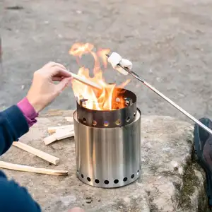 Réchaud de camping Réchaud de survie en bois pour sac à dos Réchaud coupe-vent antidérapant Réchaud à bois portable en acier inoxydable