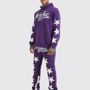 Conjunto de Sudadera con Capucha Morada para Hombre, Corte Holgado, Estilo Urbano, con Estampado de Estrellas, Ropa de Otoño - Product Image 1