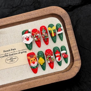 TSZS 10 <span class=keywords><strong>Uñas</strong></span> Postizas de Lujo, Largas, Estilo Ataúd, Hechas a Mano, con Decoración de Diamantes de Imitación, Tema Navideño, Acrílicas - Product Image 1
