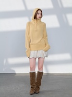 Pull en cachemire pur à 100 % pour femme, décontracté, à demi-zip, coupe oversize, avec manches raglan et ourlet côtelé, chaud, doux et respirant pour l'hiver