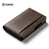 Dompet saku pemegang kartu kredit kulit kustom pabrik OEM dengan casing aluminium penghalang RFID