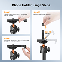 Trépied pour téléphone portable K&F Concept MS08 62''/1,58 m, noir et orange, avec télécommande Bluetooth et adaptateur GoPro