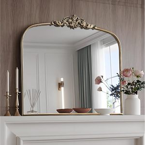 Espejo de Latón Antiguo Dorado Vintage de 30\" x 36\" de Brauthon, con Marco Arqueado para Chimenea, Estilo Barroco, para Baño y Dormitorio - Product Image 5