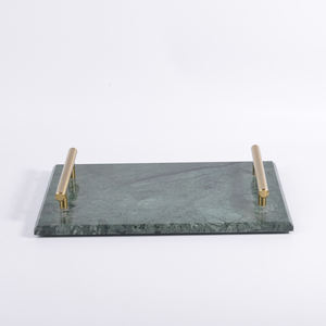 Vente en gros Plateau de service en pierre pour fruits Plateau de rangement décoratif pour parfums avec poignées dorées Plateau rectangulaire en marbre - Product Image 2