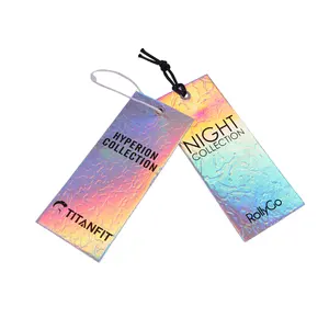 Etiqueta colgante láser de lujo con forma personalizada, etiqueta colgante holográfica de papel oscilante para ropa