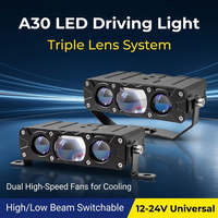 Projecteur LED à 3 lentilles avec double ventilateur haute vitesse, faisceau haut et bas, ligne de coupure, 12V-24V, étanche, antichoc, large couverture