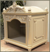 OE-FASHION Maison pour chien d'intérieur en bois massif beige antique, villa pour animaux de compagnie de luxe avec feuille d'or et toit en forme de dôme